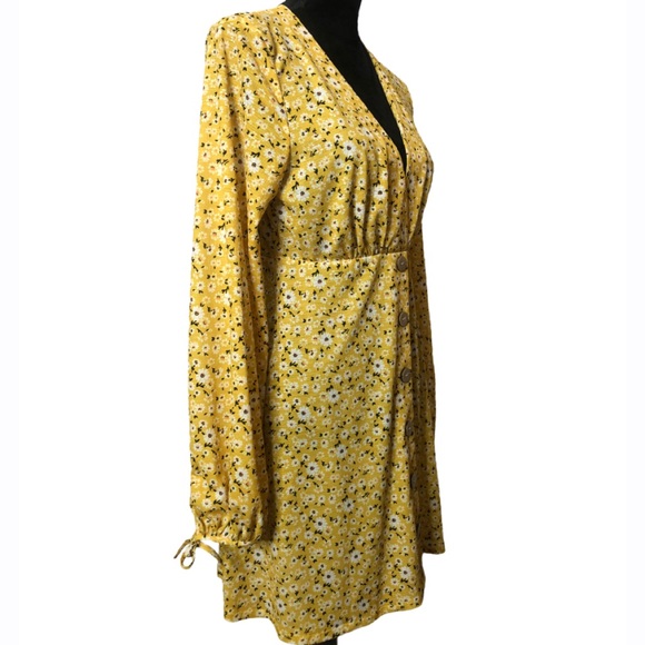 SOLD *** ASOS Yellow Floral Print Long Sleeve Midi Dress - Picture 4 of 6